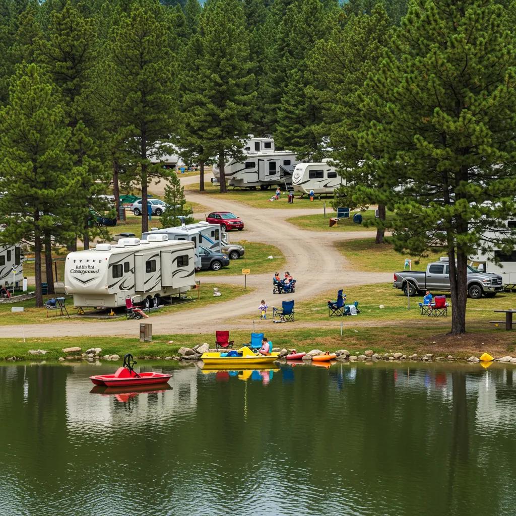 Spacious Ridge Ranch Campground with families enjoying activities by the lake, illustrating a top choice for secluded camping