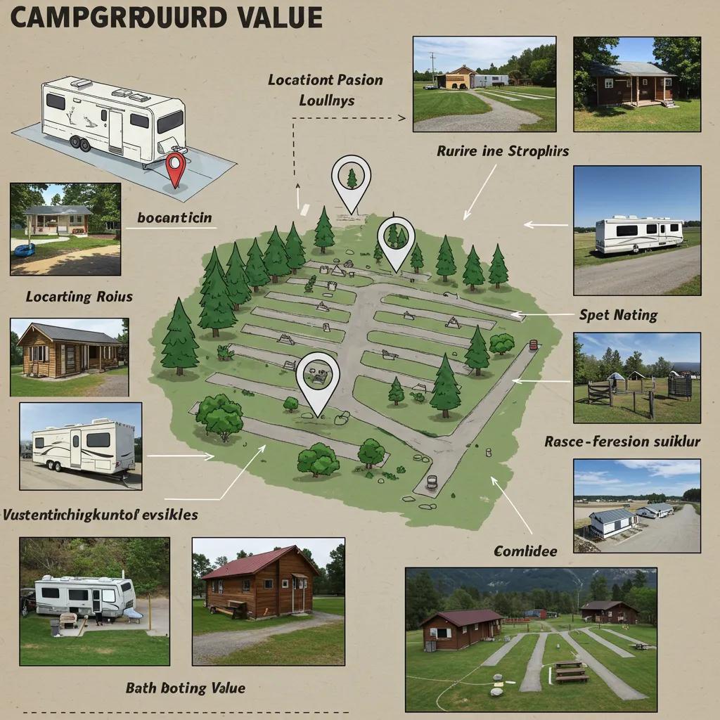 Visual representation of factors affecting campground value, including location, amenities, and infrastructure elements