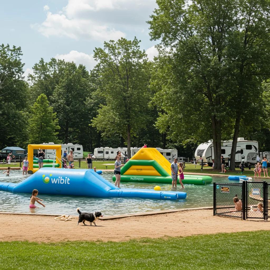 Walnut Hills Family Campground featuring a water park and dog park with families enjoying their time