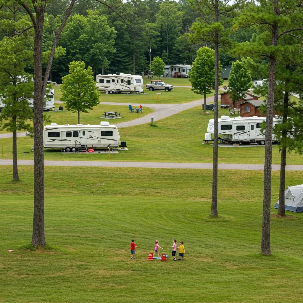 Walnut Hills Family Campground showcasing a variety of accommodations including RVs, tents, and cabins nestled in a natural landscape