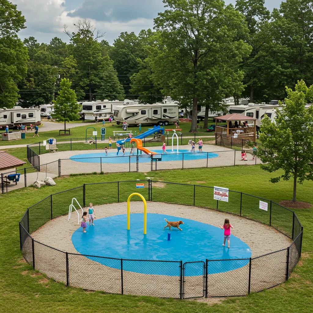 Walnut Hills Family Campground showcasing family amenities and a dog park