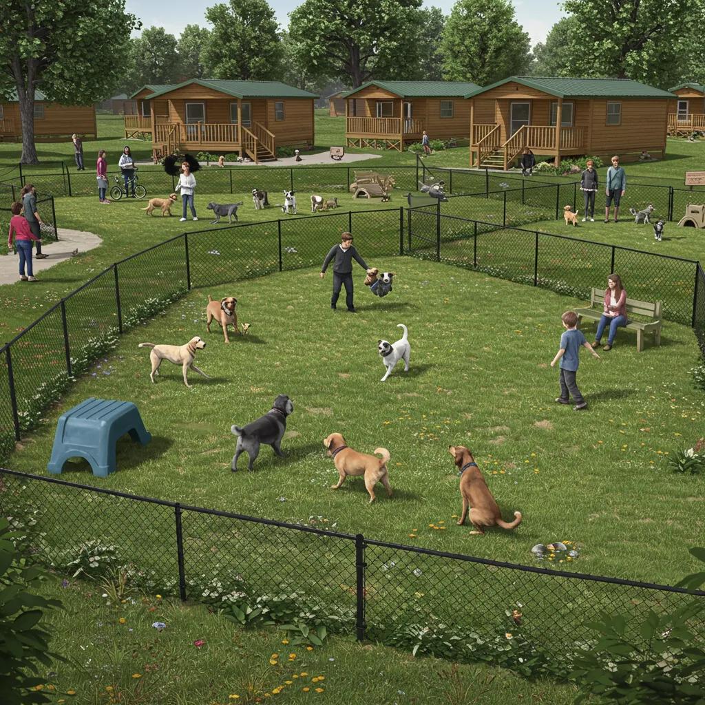 Walnut Hills Family Campground's dog park and pet-friendly amenities, illustrating a welcoming environment for families and pets