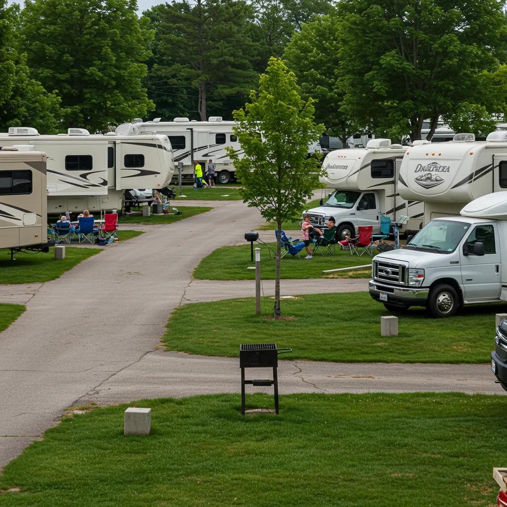 A well-maintained Ohio RV park with families relaxing and enjoying their outdoor space