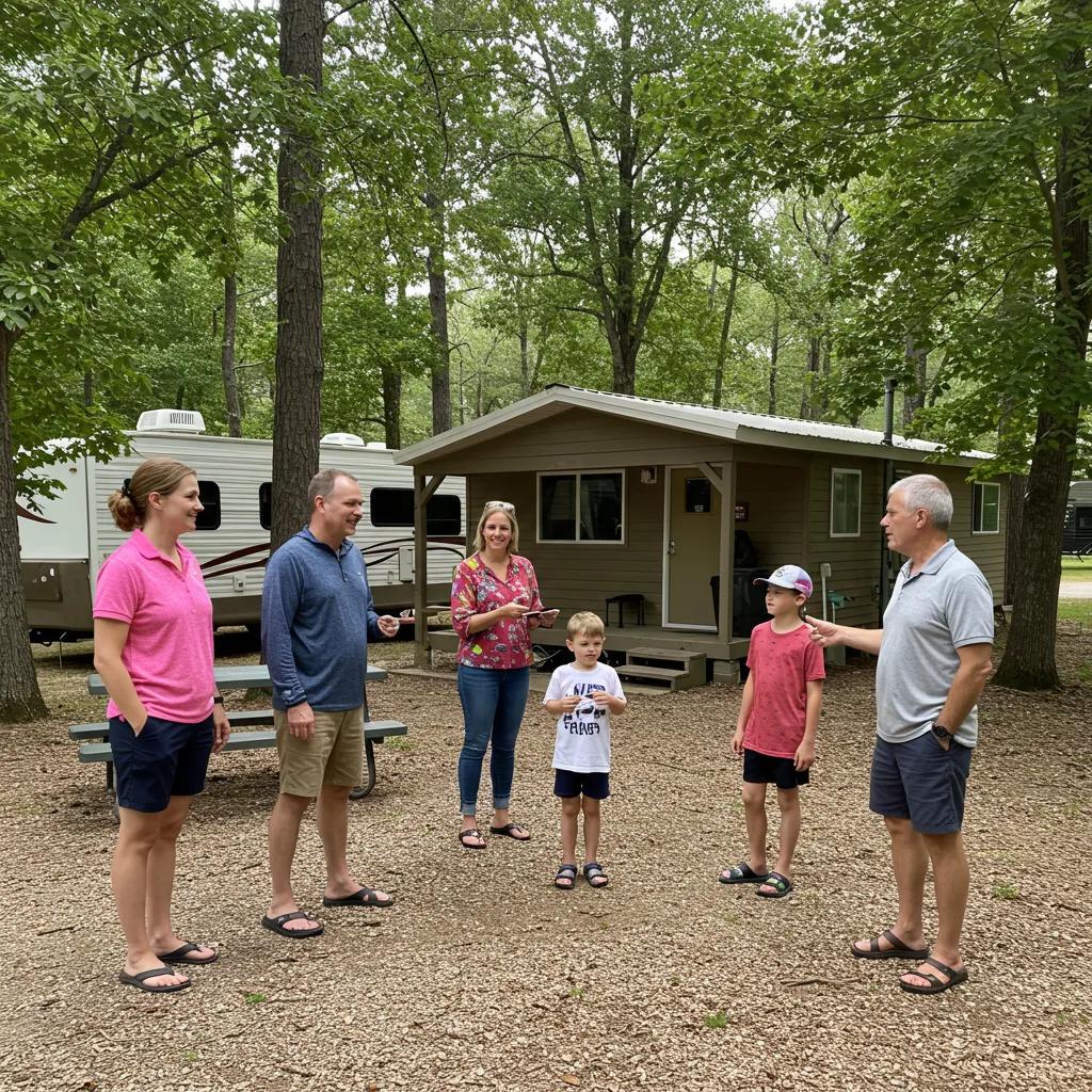 A family-owned campground being toured by buyers, illustrating the direct acquisition model and its focus on stewardship