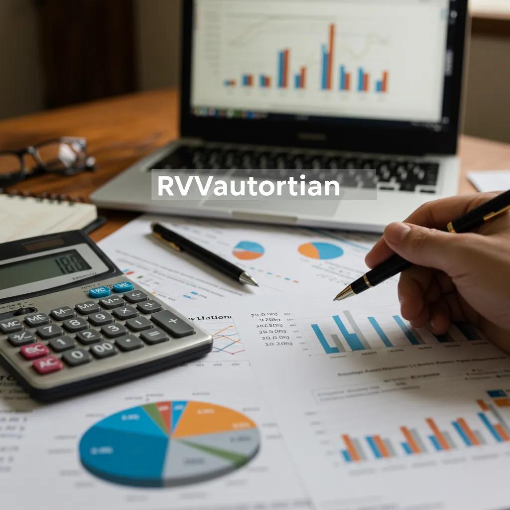 A financial analysis setup with documents and a calculator, highlighting RV park valuation factors