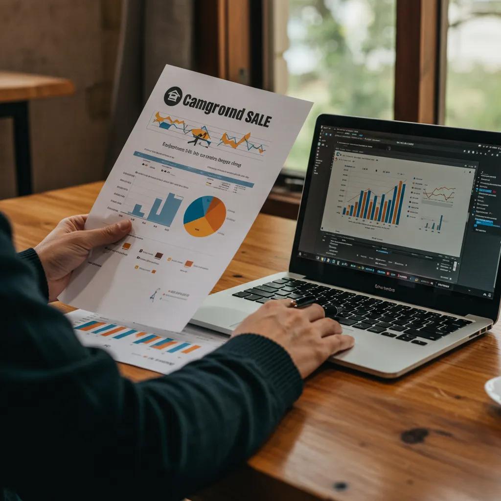 A person analyzing financial documents in a cozy office, highlighting the importance of financial records for campground sales