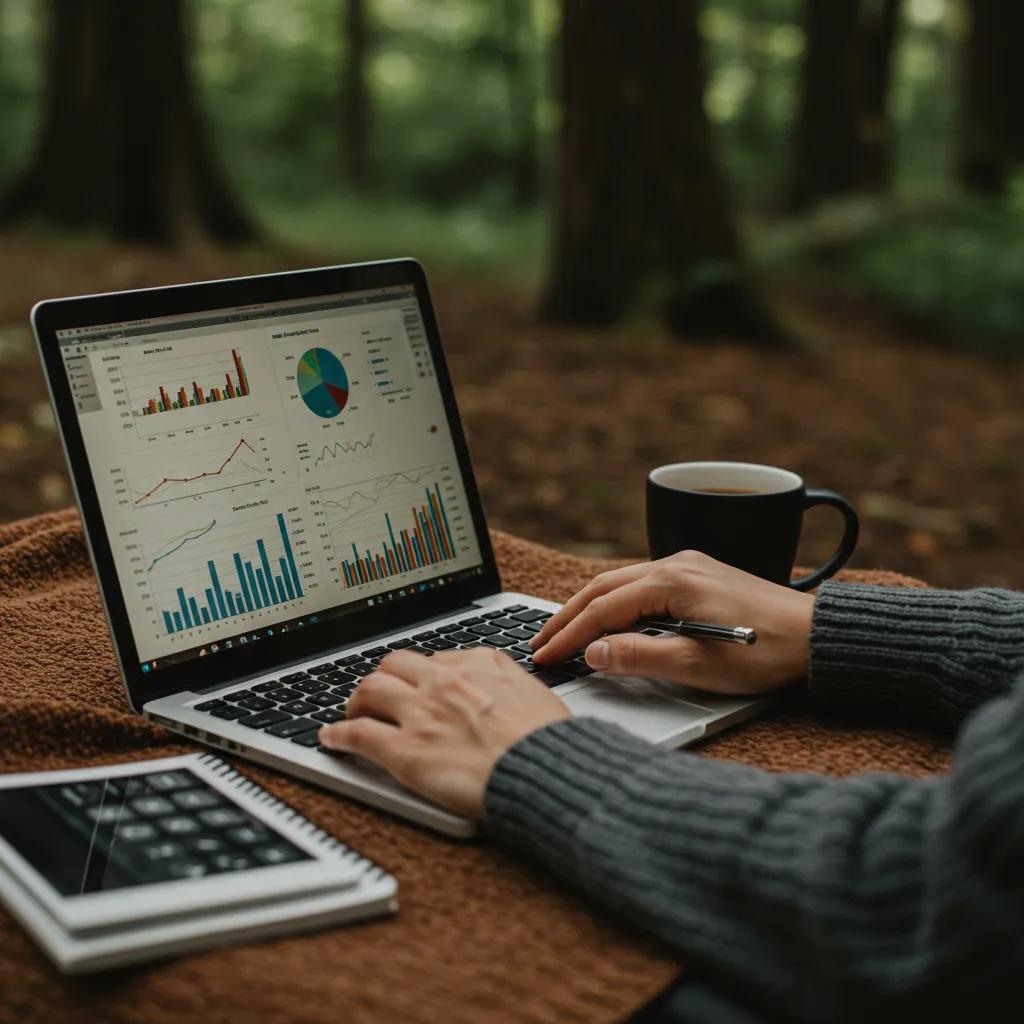 A person calculating Net Operating Income outdoors, emphasizing the importance of financial analysis for campgrounds