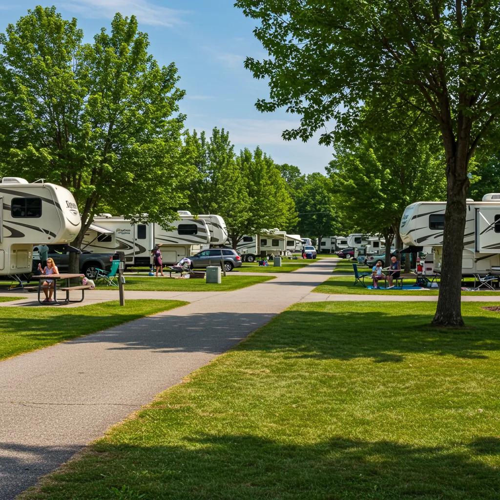 A picturesque campground with families enjoying outdoor activities, emphasizing the appeal of RV parks and campgrounds