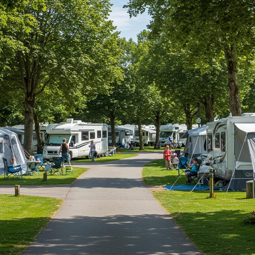 A picturesque campground with families enjoying outdoor activities, highlighting the essence of RV parks and camping
