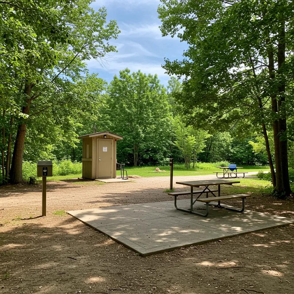 Accessible campsite in Michigan with wheelchair-friendly features and natural surroundings