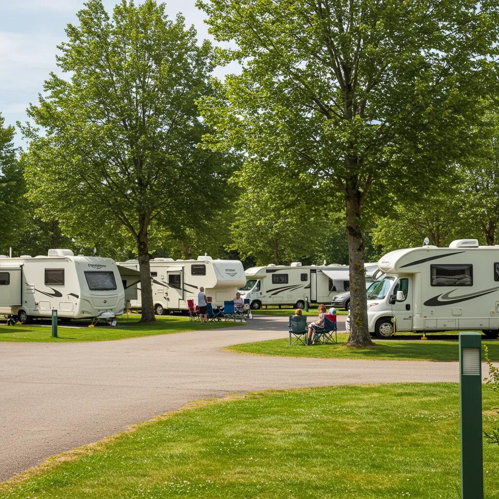 Beautiful campground scene with families enjoying outdoor hospitality