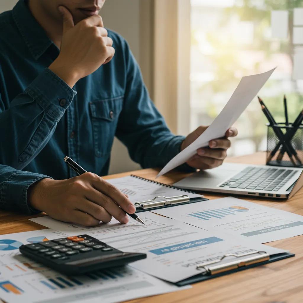 Business person reviewing financial documents for RV park valuation