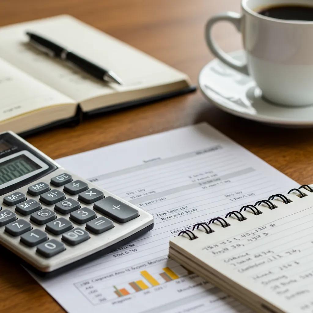 Calculator and financial documents representing campground valuation metrics