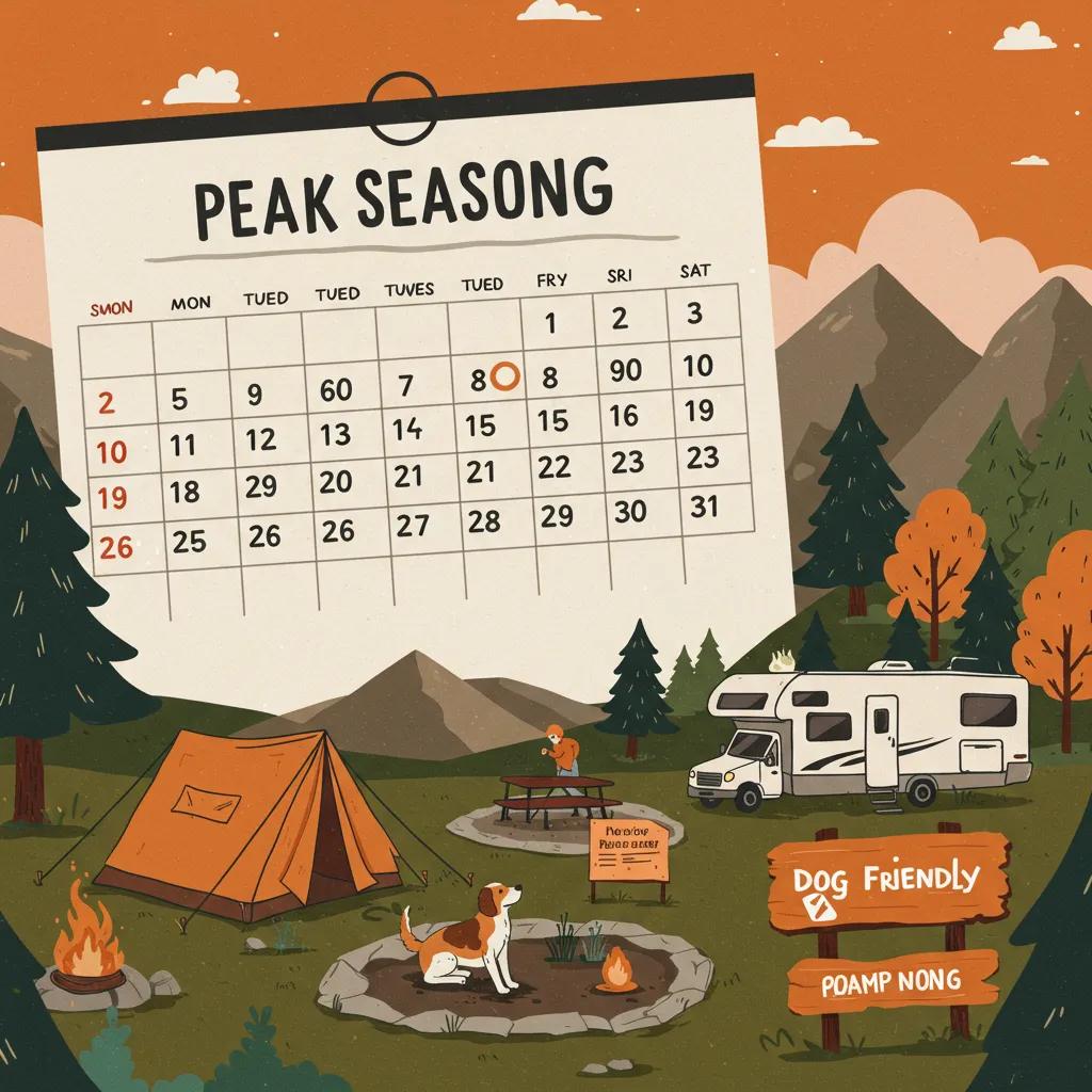 Calendar highlighting peak season dates for dog-friendly camping in Michigan