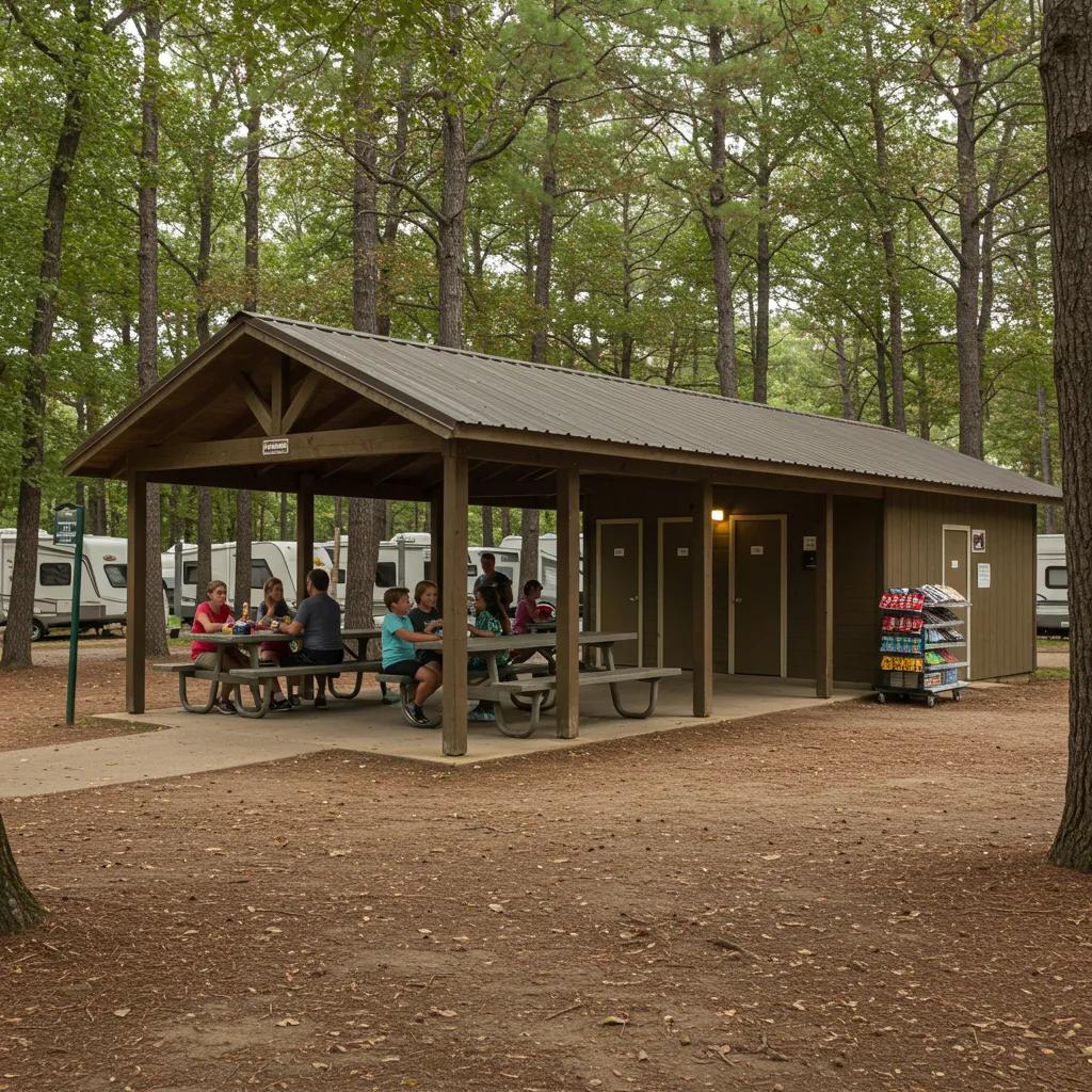 Campground amenities supporting family camping, featuring picnic areas and modern facilities for convenience