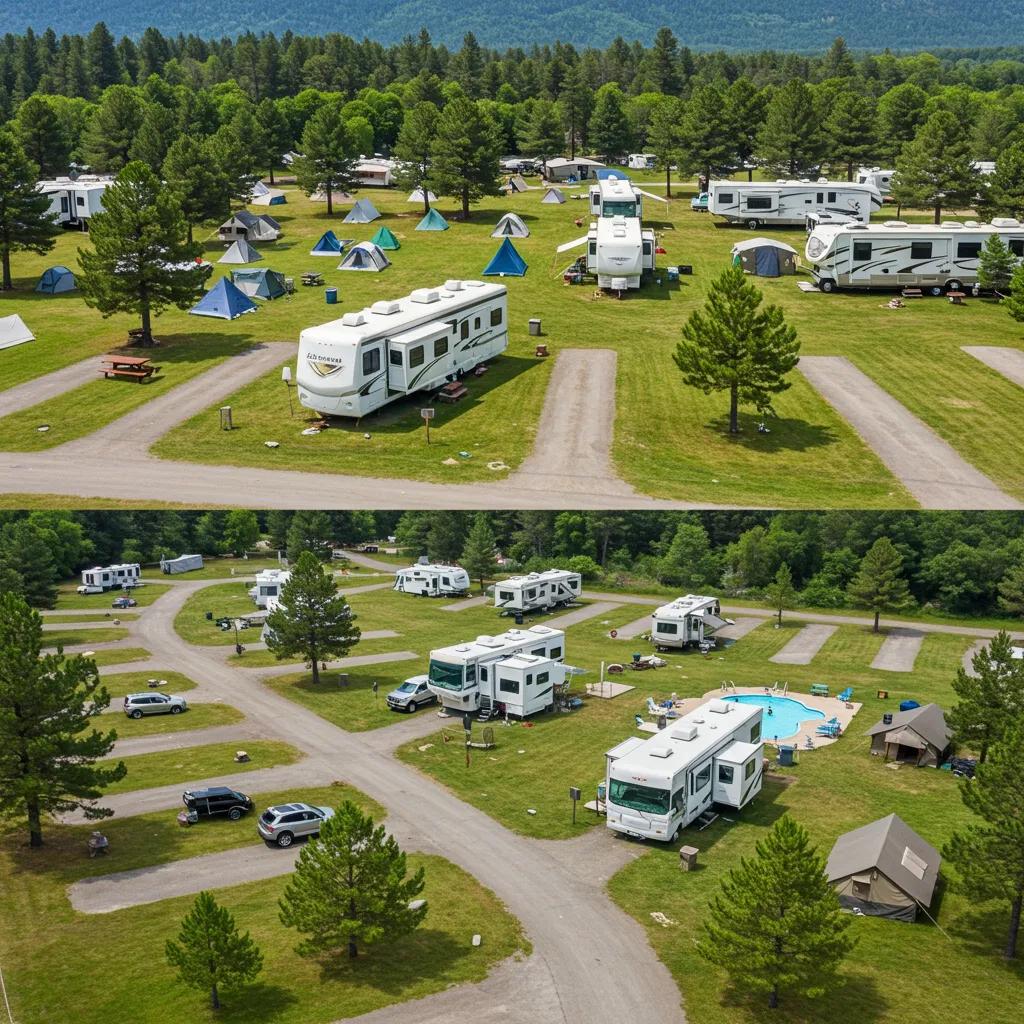 Campground and RV resort side by side, highlighting outdoor hospitality differences