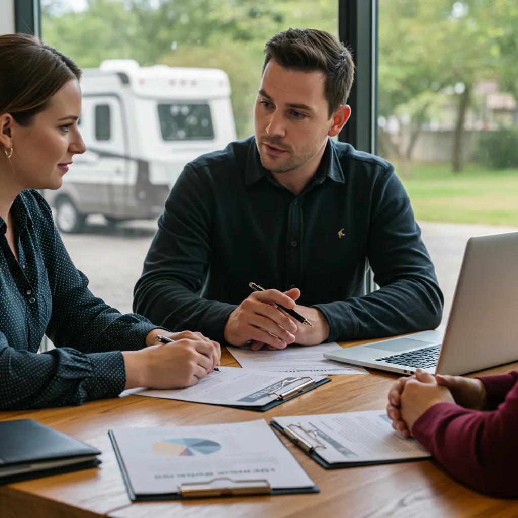 Campground broker discussing property details with a client, highlighting the advantages of professional representation in selling