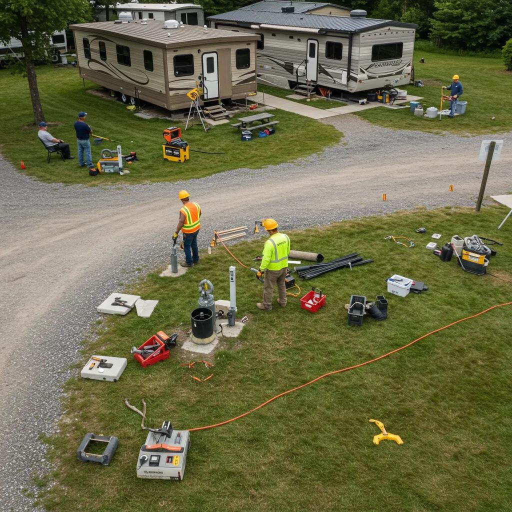 Campground maintenance and upgrades in progress, highlighting preparation steps for maximizing sale value