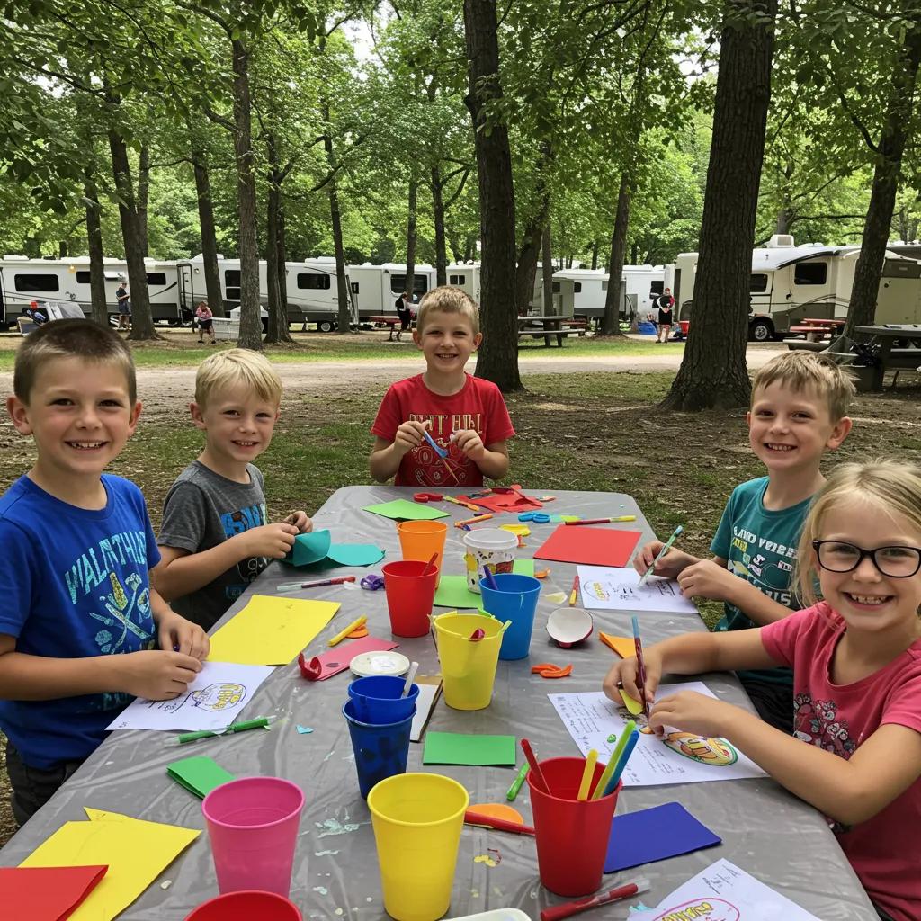 Children engaged in craft activities at Walnut Hills Family Campground