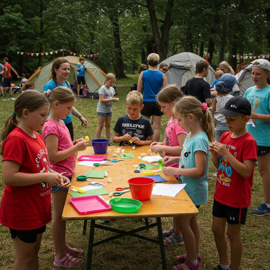 Children engaged in organized camping activities, showcasing fun and supervision
