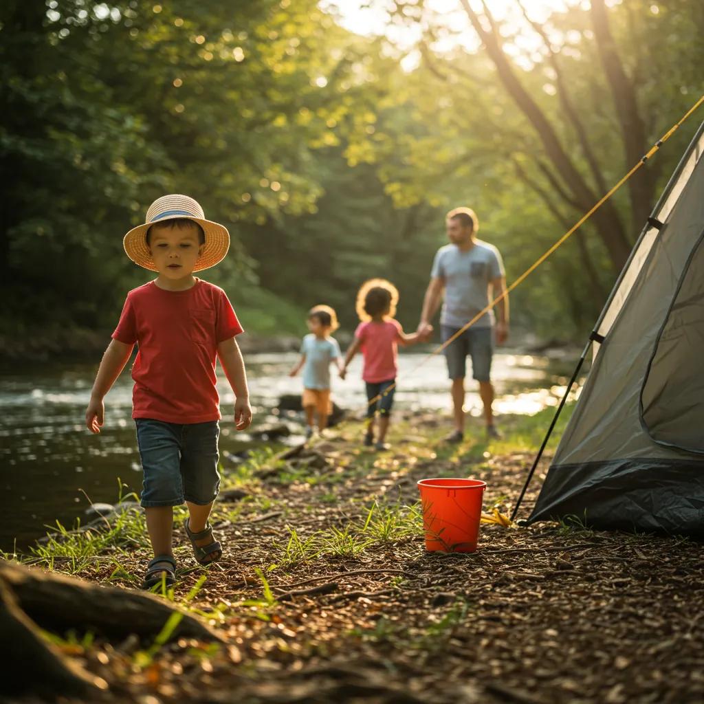 Children exploring nature near a tent, highlighting the immersive experience of tent camping