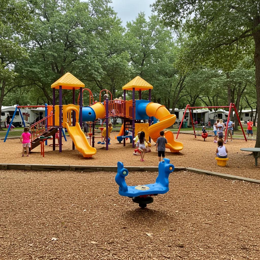 Children playing in a campground playground designed for all ages