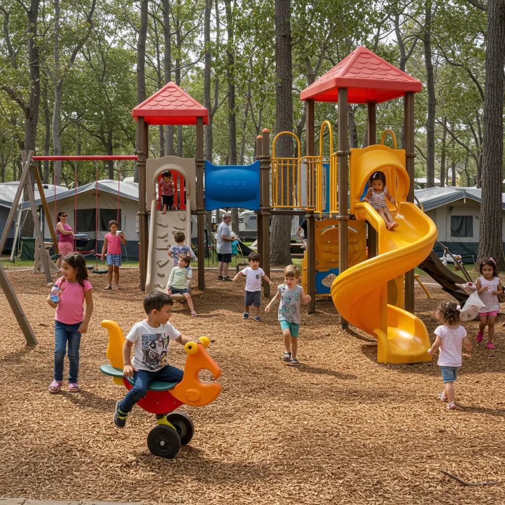 Children playing in a safe playground at a family-friendly campground in Ohio