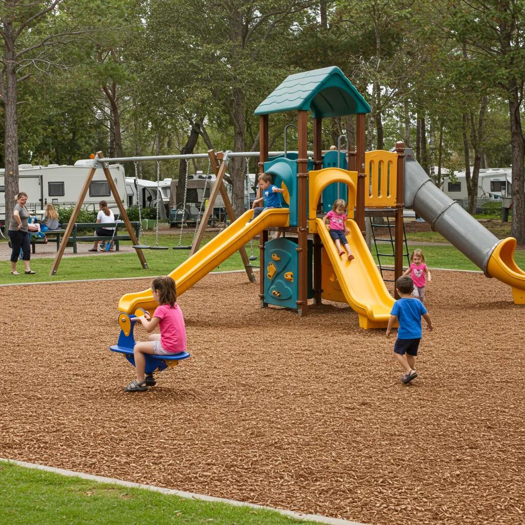 Children playing on a playground at a family campground in Michigan