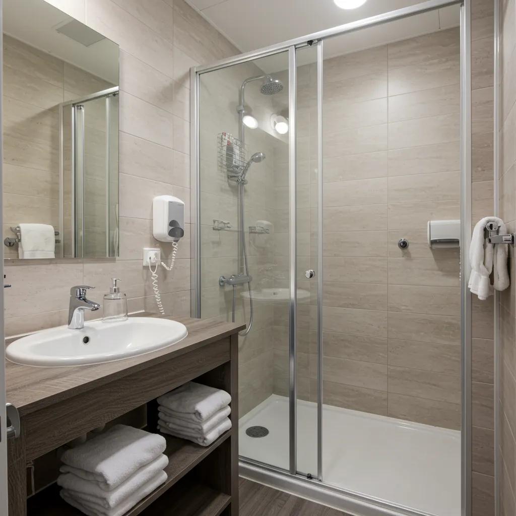 Spotlessly clean and modern campground bathroom facilities, highlighting essential amenities for a comfortable camping experience