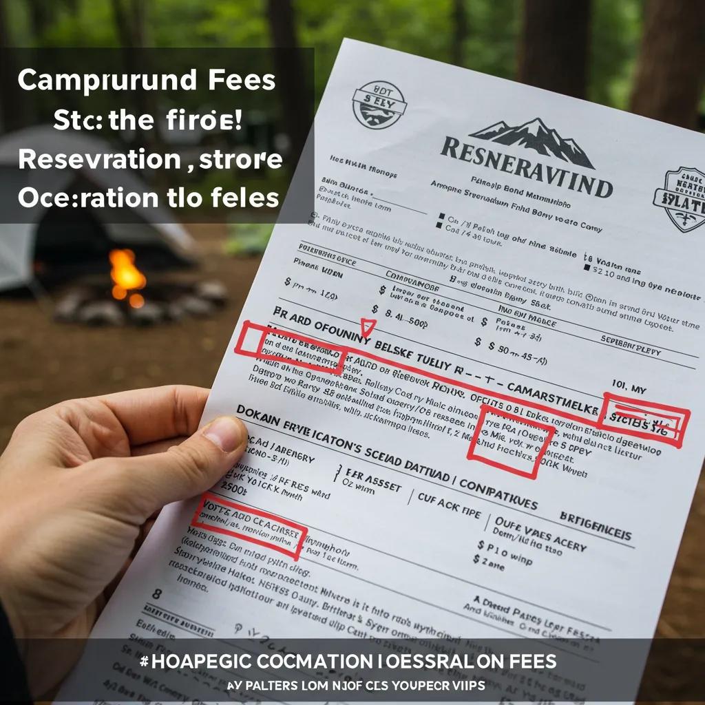 Close-up of campground reservation document highlighting hidden fees