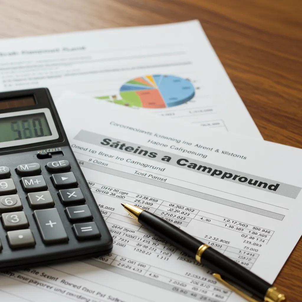 Close-up of financial documents and a calculator, representing hidden costs in campground sales