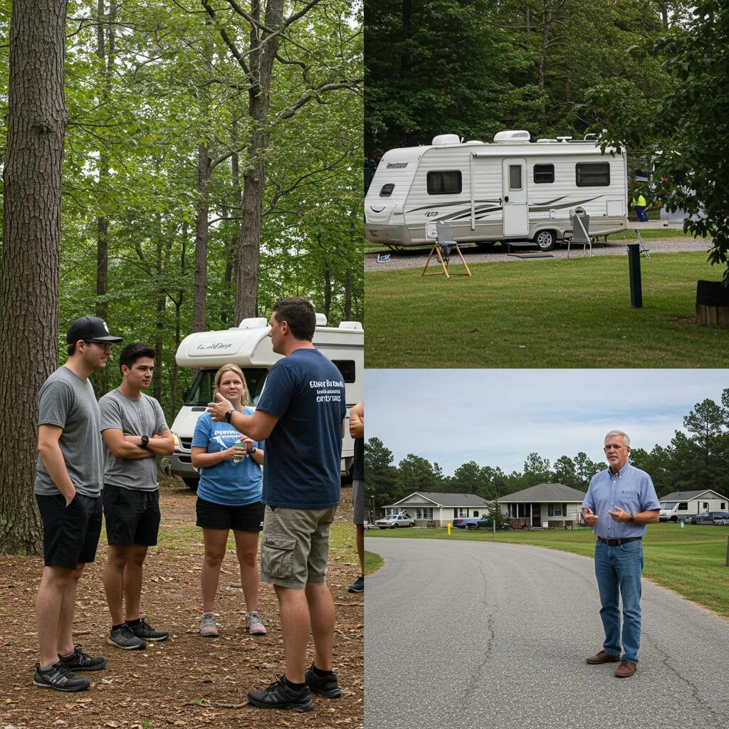 Comparison of campground broker engaging buyers outdoors versus traditional agent in urban setting