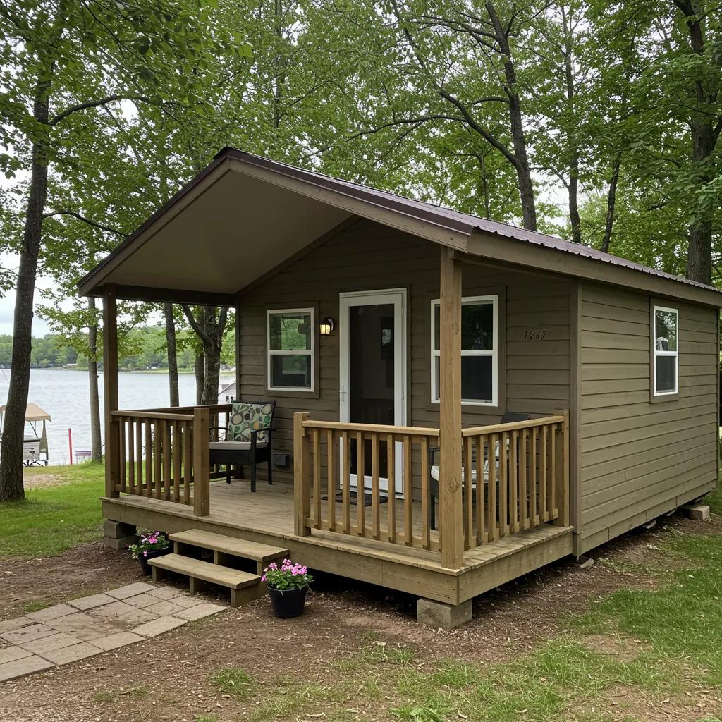 Cozy cabin in a Michigan campground with full amenities, ideal for family vacations