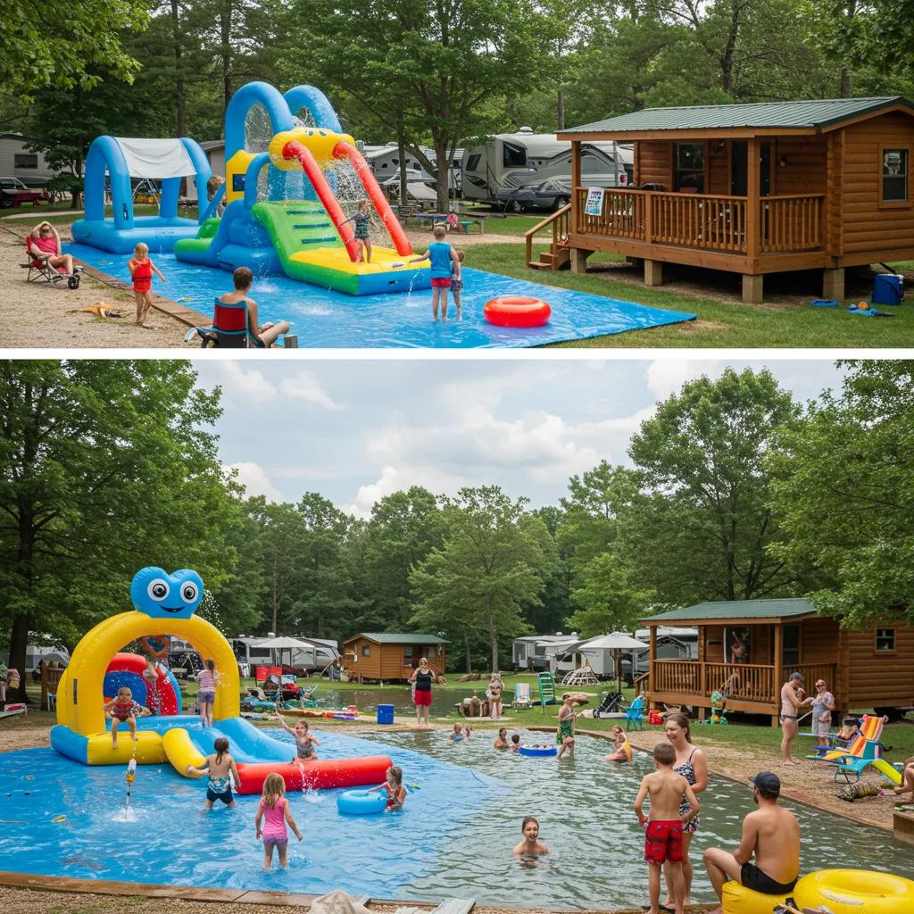 Families engaging in fun activities at a campground, showcasing the vibrant atmosphere of Walnut Hills