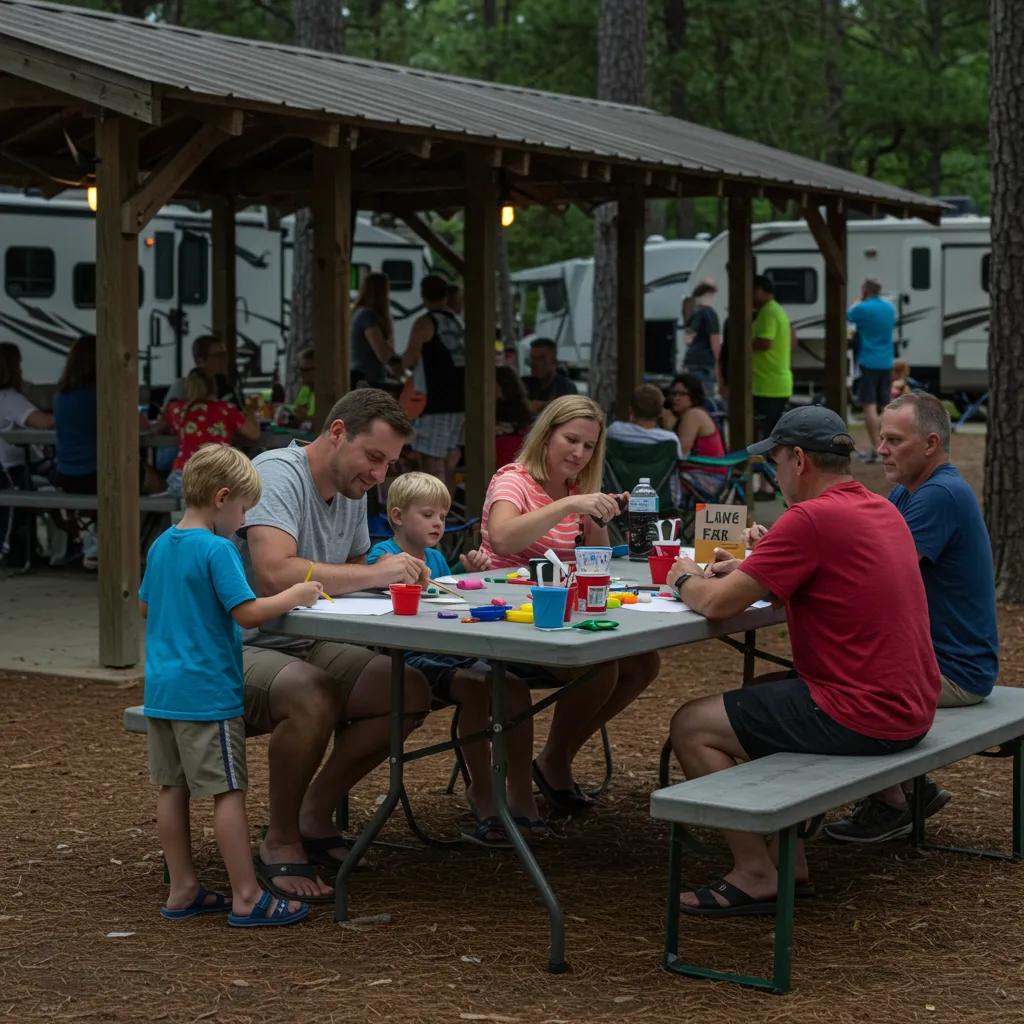 Families engaging in organized activities at a campground, enhancing their weekend experience