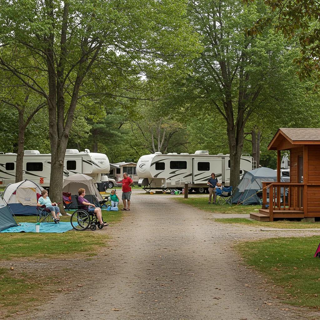 Families enjoying accessible camping at Walnut Hills Family Campground, highlighting inclusive features and outdoor activities