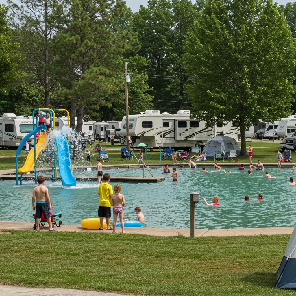 Families enjoying amenities at Walnut Hills Family Campground, showcasing recreational activities