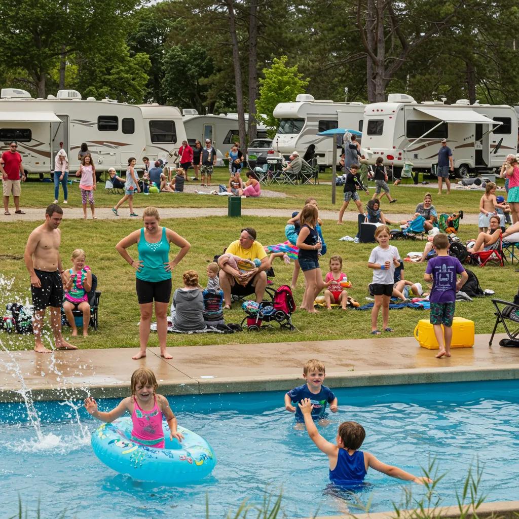 Families enjoying diverse activities at a Michigan campground, highlighting family-friendly amenities