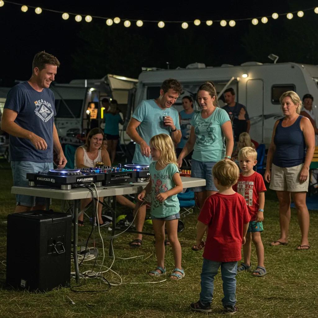 Families enjoying organized activities at a campground, highlighting family-friendly amenities and engagement
