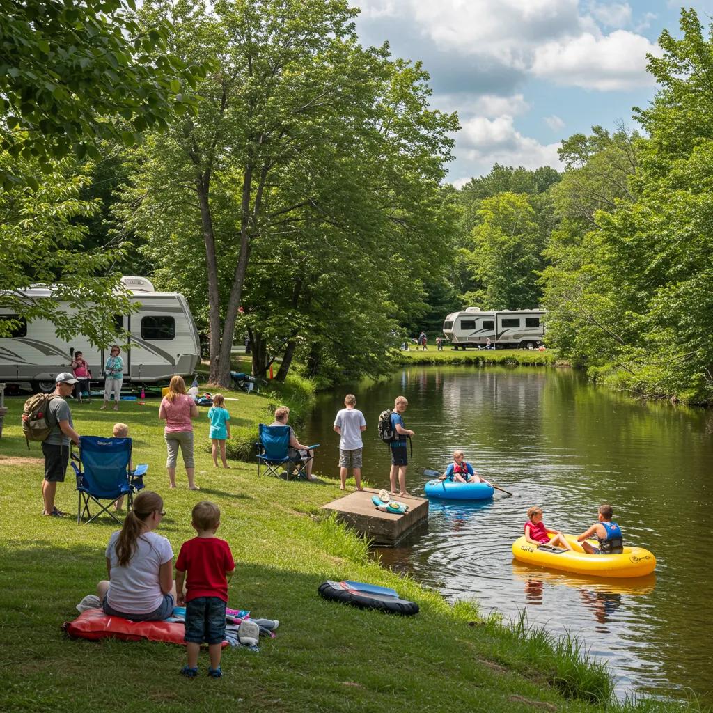 Families enjoying outdoor recreation activities near Walnut Hills cabins in Michigan