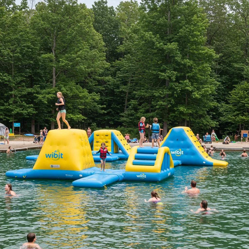 Families enjoying shared amenities at Walnut Hills Family Campground, including a water park