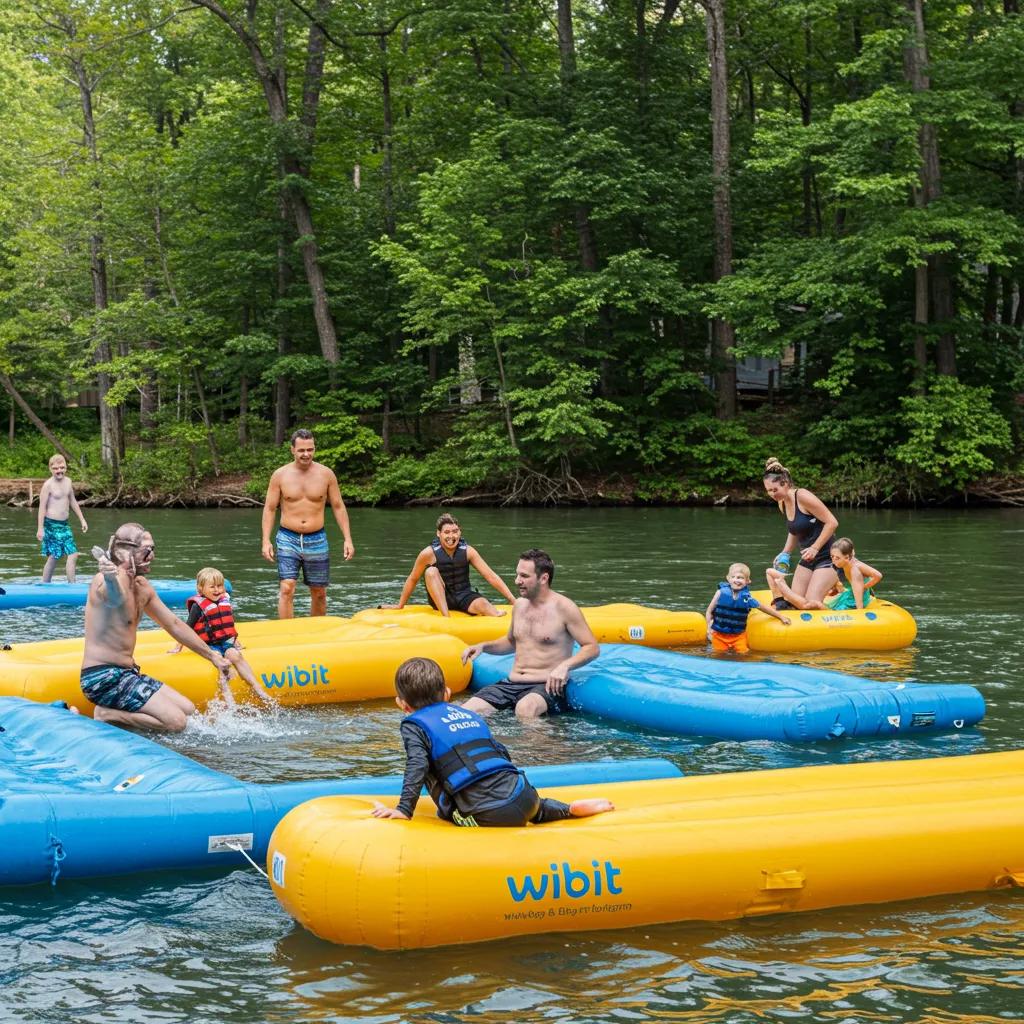 Families enjoying unique activities at Walnut Hills, including water park fun and river floats