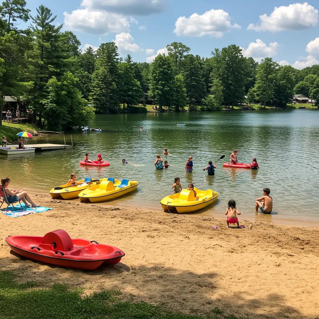Families enjoying water activities at a lakefront campground in Ohio