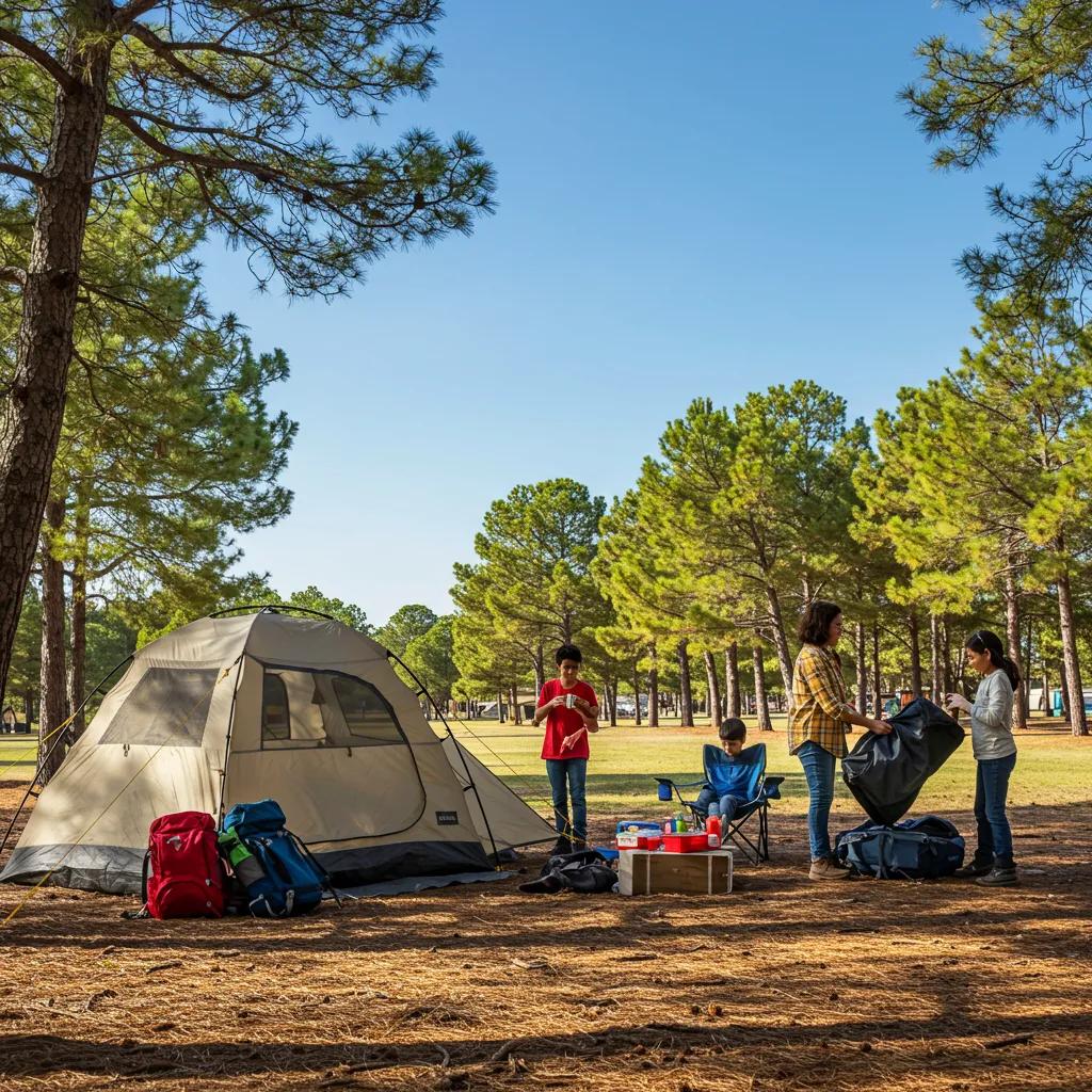 Family camping at a beautiful campground, illustrating the essence of outdoor adventures and reservation policies