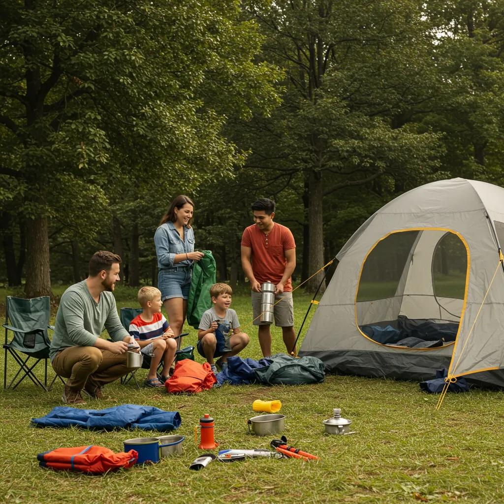 Family camping at Walnut Hills with essential tools and joyful interactions