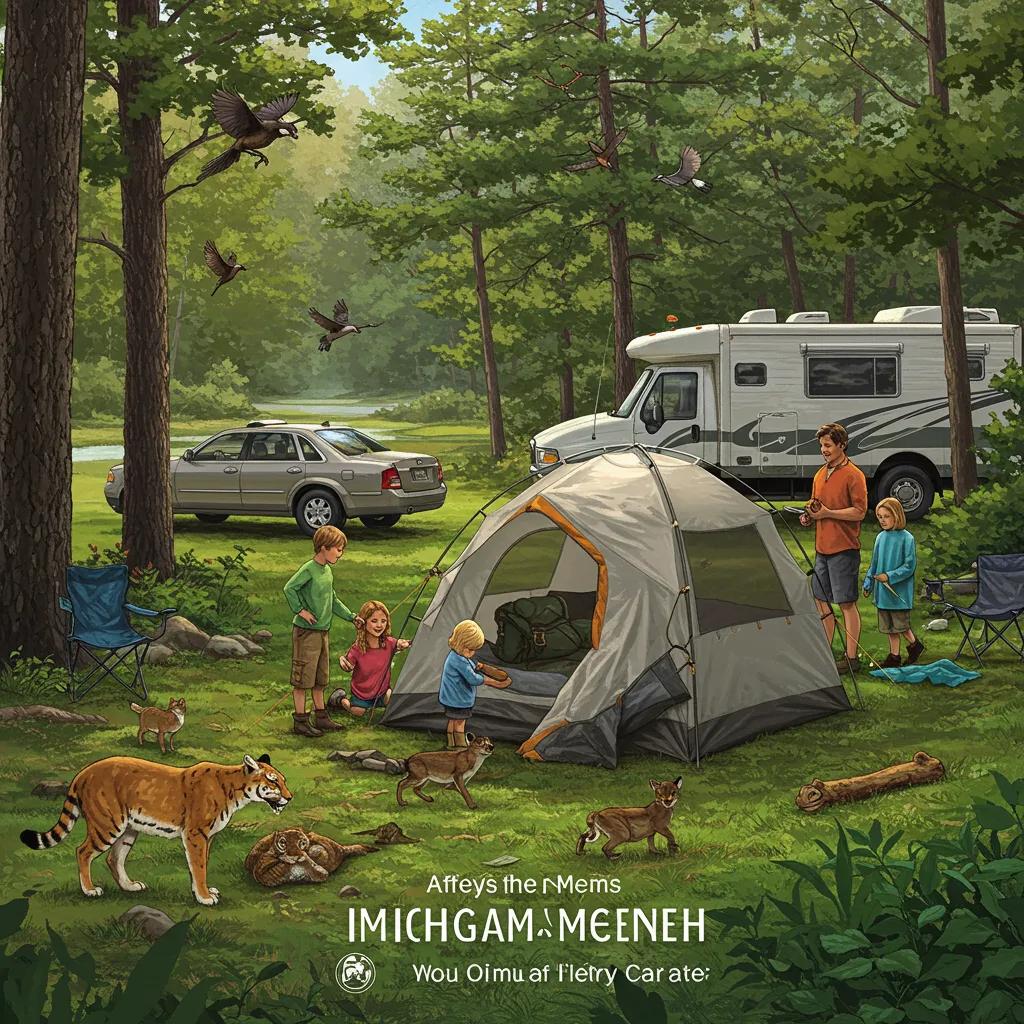 Family camping in Michigan, emphasizing wildlife safety and outdoor enjoyment