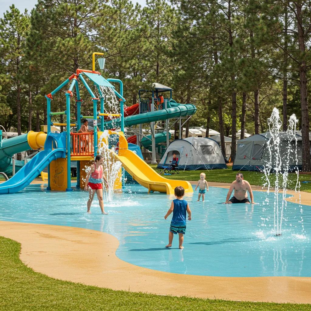 Family enjoying a camping experience at a campground with water park amenities
