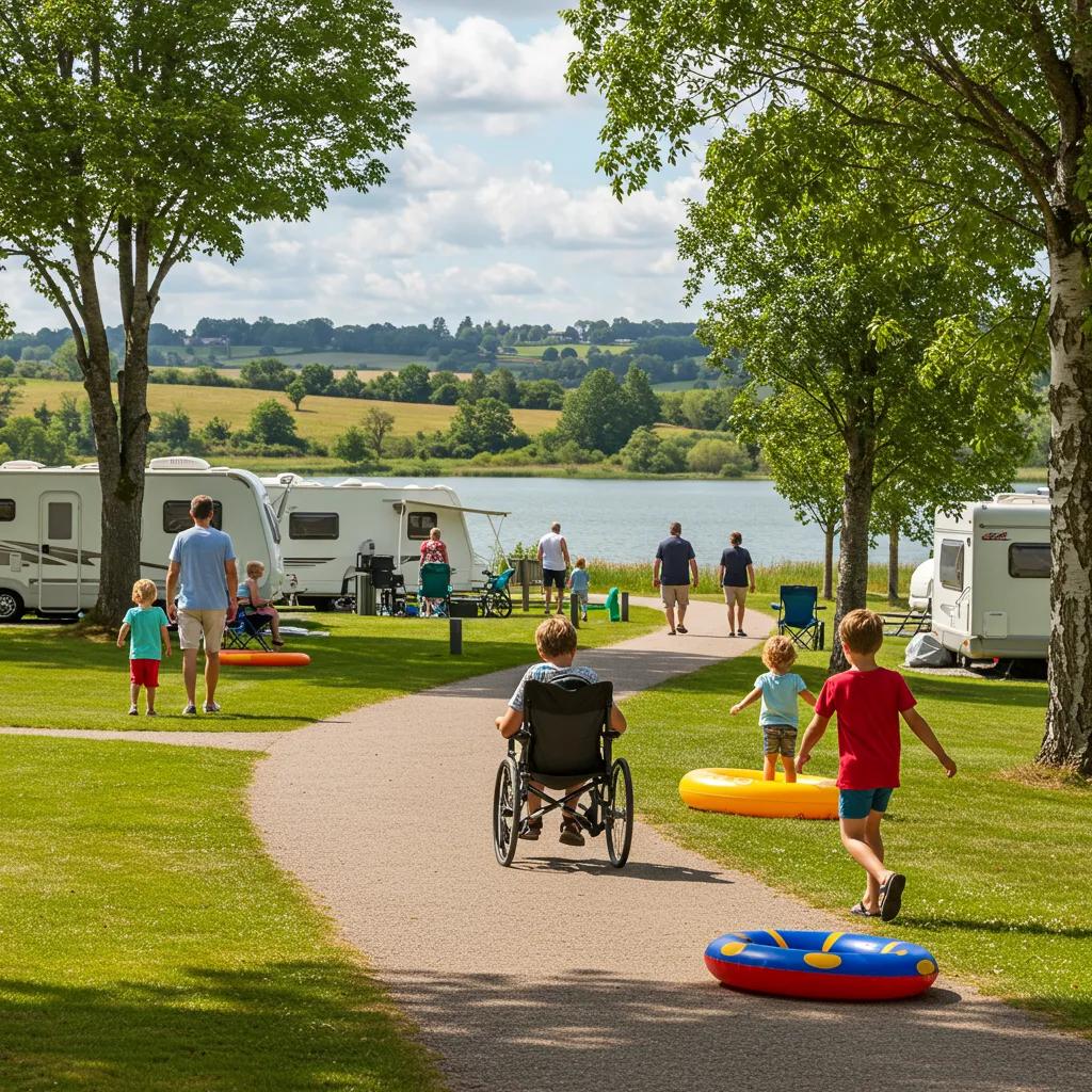 Family enjoying accessible campground with scenic views and activities