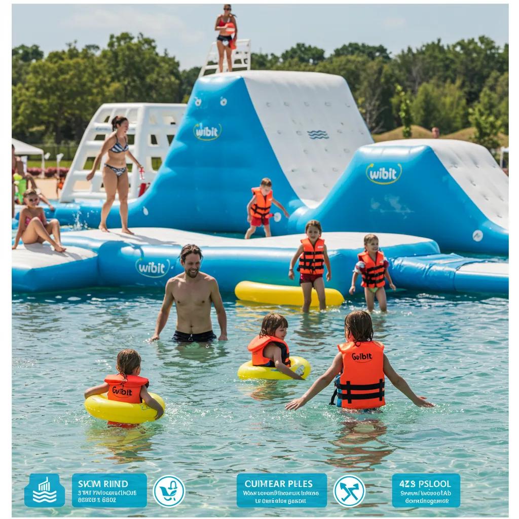 Family enjoying water safety at Walnut Hills Campground's Wibit water park