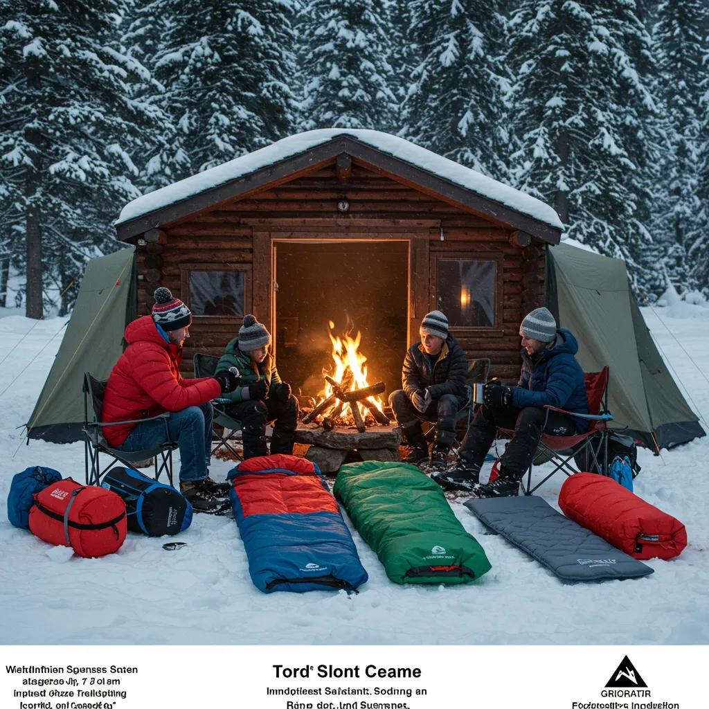 Family enjoying winter camping near a cozy cabin with snow, showcasing winter camping gear for safety and comfort